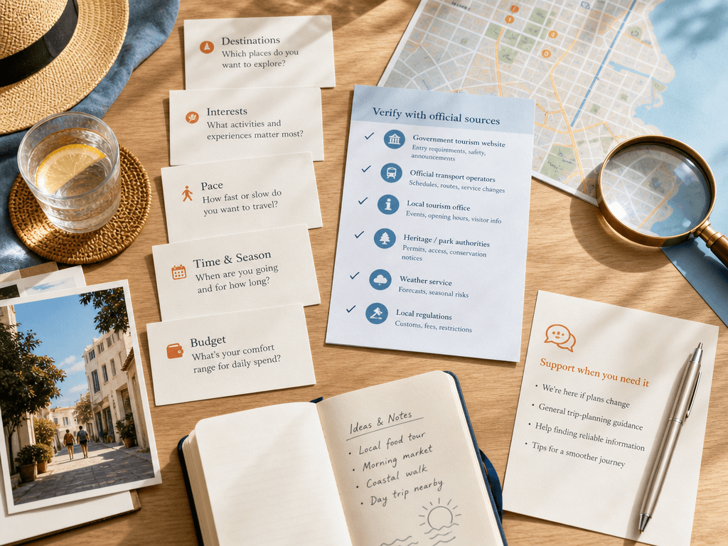 Travel planning support notes and verification checklist